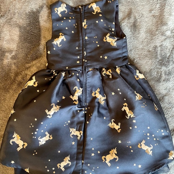 Trixxi girl asymmetric gold and navy unicorn dress size 2T, like new condition - Picture 3 of 3